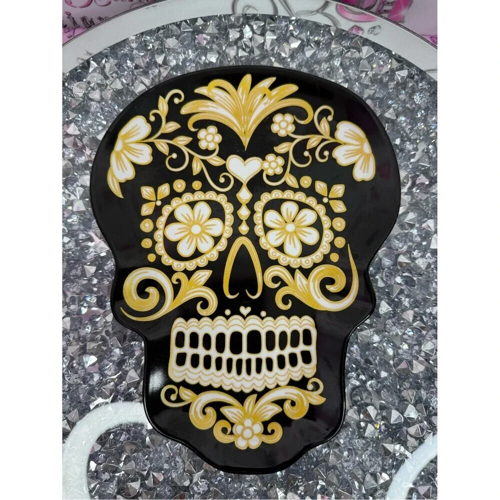 2 set plates skulls sugar skull Gold Floral Sugar Skull Tray - Black